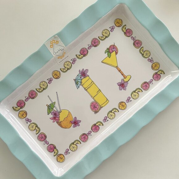 Nicole Miller Home Large Melamine Tropical Tiki Theme Serving Platter Tray NWT - Picture 1 of 6